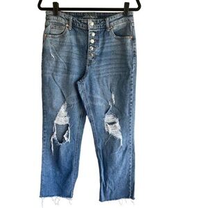 Wild Fable exposed button fly distressed raw hem straight ankle jeans 10